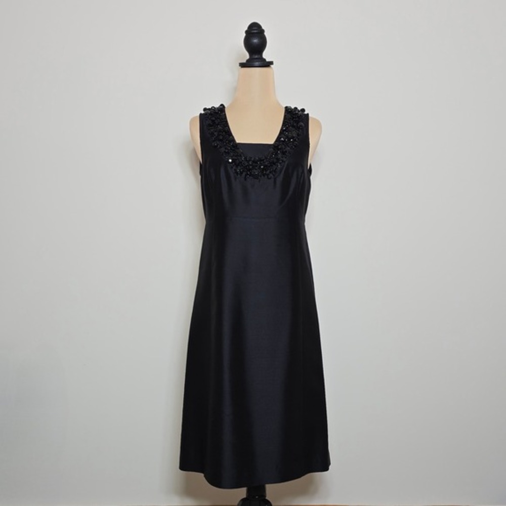 Tory Burch Black Silk Embellished Beaded V Neck Sleeveless‎ Sheath Dress Size 6